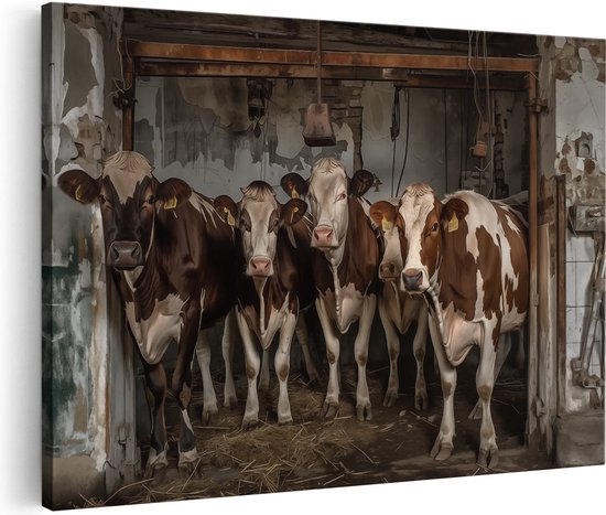 Artaza Canvas Schilderij Groep Koeien die in een Schuur Staan - Foto Op Canvas - Canvas Print