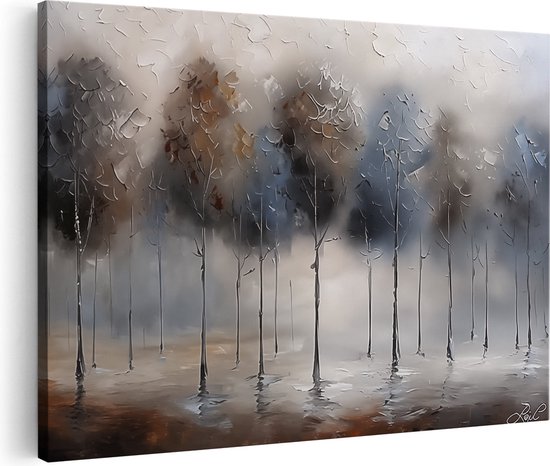 Artaza Canvas Schilderij Kunstwerk van Bomen in de Mist - 120x80 - Groot - Foto Op Canvas - Canvas Print