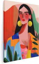 Artaza Canvas Schilderij Illustratie van een Vrouw in Kleurrijke Kleding - 30x40 - Klein - Foto Op Canvas - Canvas Print