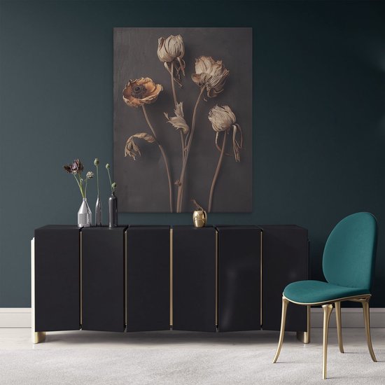 Artaza Tableau sur Toile Trois Fleurs Séchées sur Fond Noir - 90x120 - Décoration murale - Photo sur Toile - Impression sur Toile