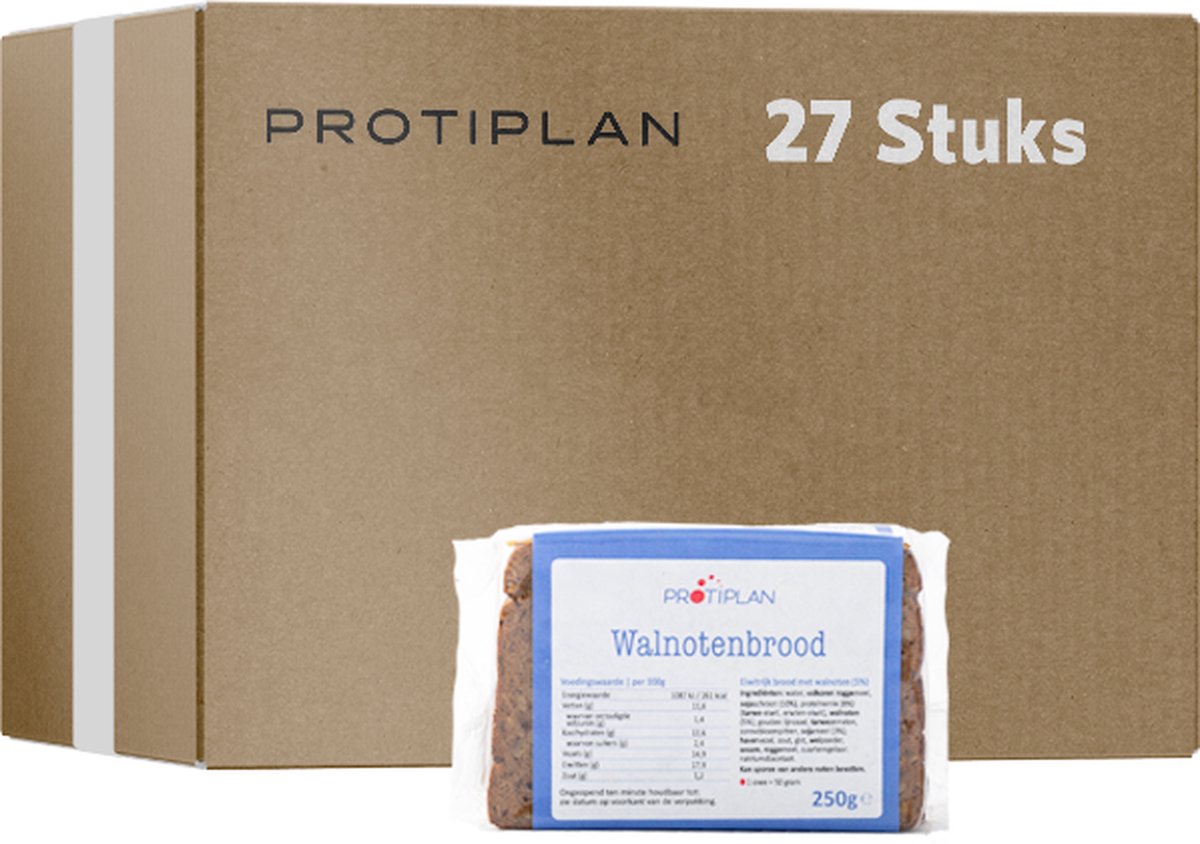 Goedkoopste Protiplan | Proteïne Brood | Walnoten Bruinbrood | 27 stuks | 27 x 250 gram | Koolhydraatarm Brood