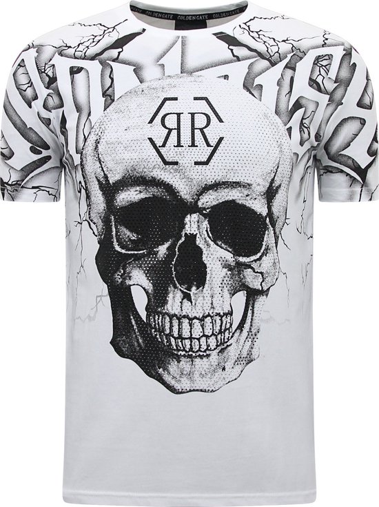 Skull - Rhinestone T-shirt - 7983 - Wit