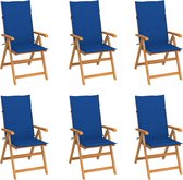 vidaXL Chaises de jardin de vidaXL 6 pièces avec coussins bleu royal en teck massif