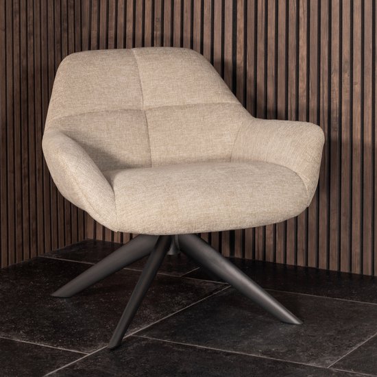 Fauteuil Beige - Stof met Metalen Onderstel - Stoel Shannon - Giga Meubel