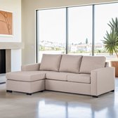 Canapé Méridienne - 3 places - Beige/Bois - 215x143x80cm - Inari - Giga Meubel