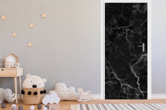 Deurposter 90x205 cm - Deursticker Marmer - Zwart - Wit - Textuur - Marmerlook - Meubelfolie zelfklevend - Deurfolie woonkamer - Interieurfolie fotobehang - Deur plakfolie - Deurstickers - Deurbehang sticker - Kamer decoratie