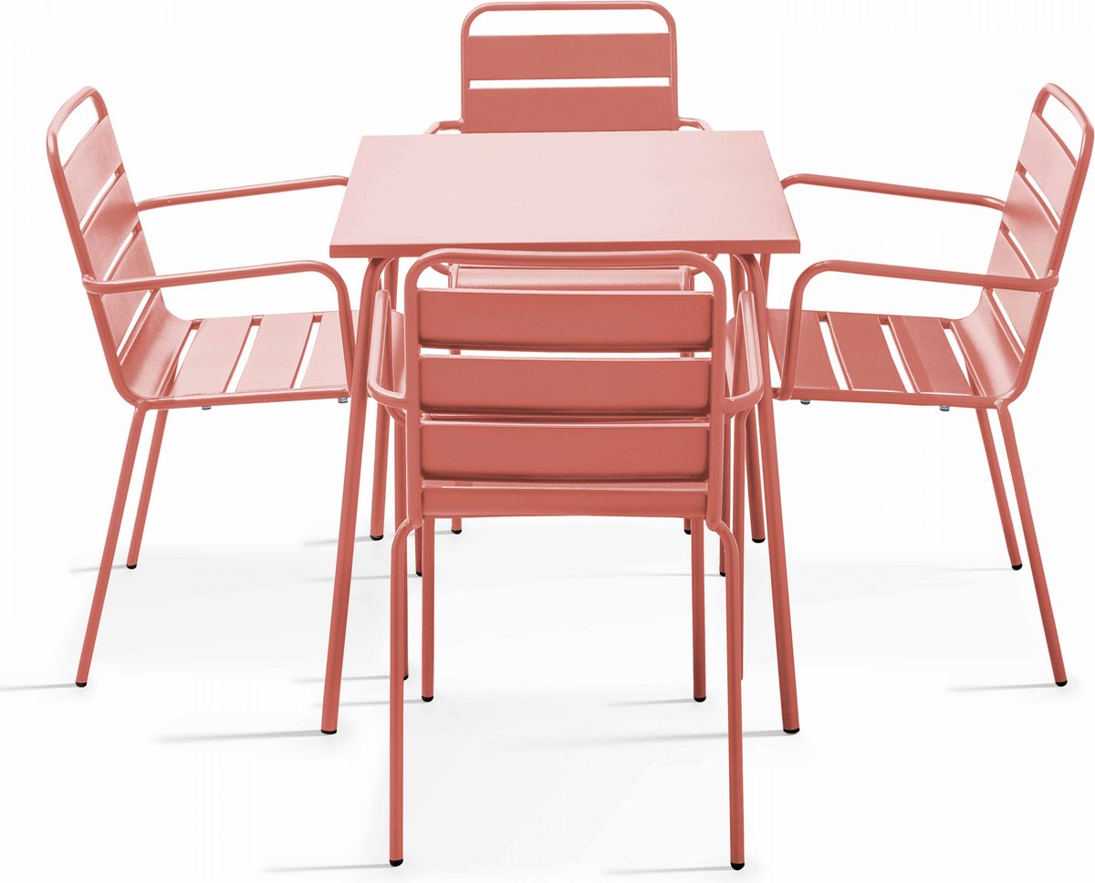 Oviala tuinset met vierkante tafel, 4 kleistoelen van staal - Palavas.