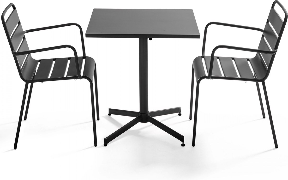 Tuinset met vierkante tafel en 2 antraciet fauteuils van Oviala - Palavas.