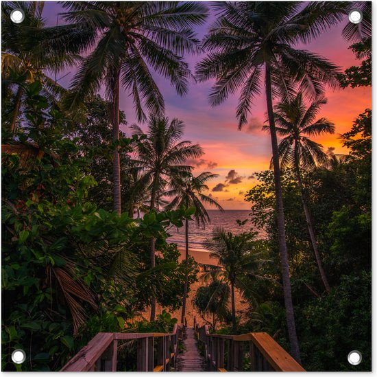 Posters de Posters de jardin Coucher de soleil - Palmiers - Plage - 50x50 cm