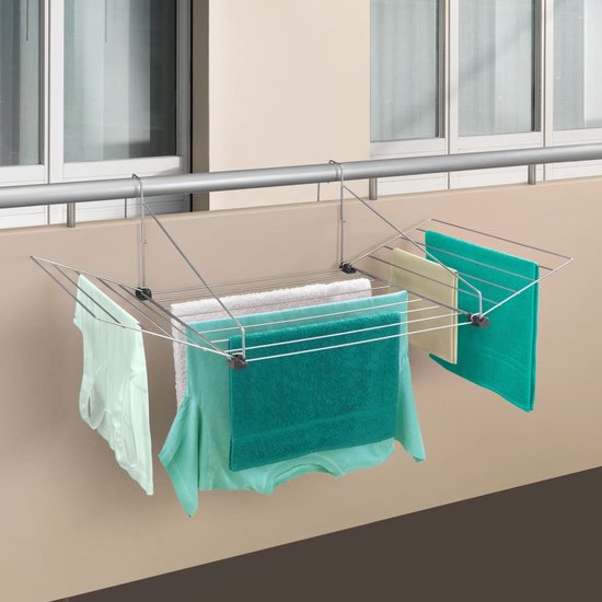 Tomado - Droogrek Tilburg - Voor radiator, balkon, deur of balustrade - 12 meter drooglengte - Ophangbaar - Zilvergrijs - 5 jaar garantie