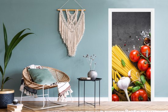 Sticker de porte Pâtes - Herbes - Tomate - Épices - Rustique - 80x205 cm - Poster de porte