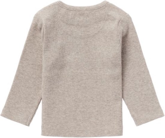 Lichtgrijs gebreid longsleeve shirt, achterkant.
