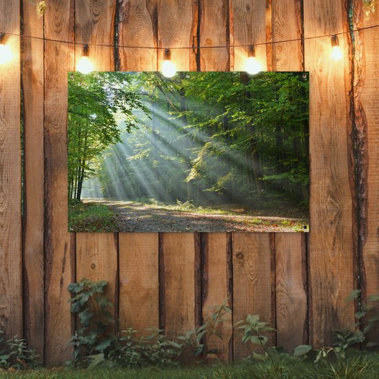 Tuinposter 120x80 cm - Tuindecoratie Lente - Bos - Boom - Poster voor in de tuin - Buiten decoratie - Schutting tuinschilderij - Tuindoek muurdecoratie - Wanddecoratie balkondoek