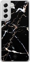 Casimoda® hoesje - Geschikt voor Samsung Galaxy S21 FE - Marmer Zwart - 2-in-1 case - Schokbestendig - Marble design - Verhoogde randen - Grijs, Transparant
