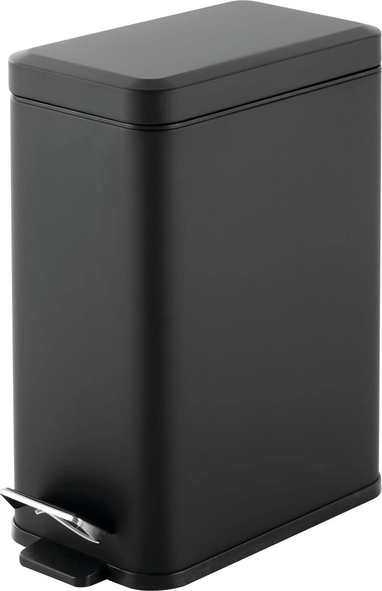 Goedkoopste rechthoekige pedaalemmer met een inhoud van 10 L – compacte prullenbak met binnenemmer voor de badkamer, keuken of kantoor – moderne vuilnisbak van metaal en kunststof – zwart