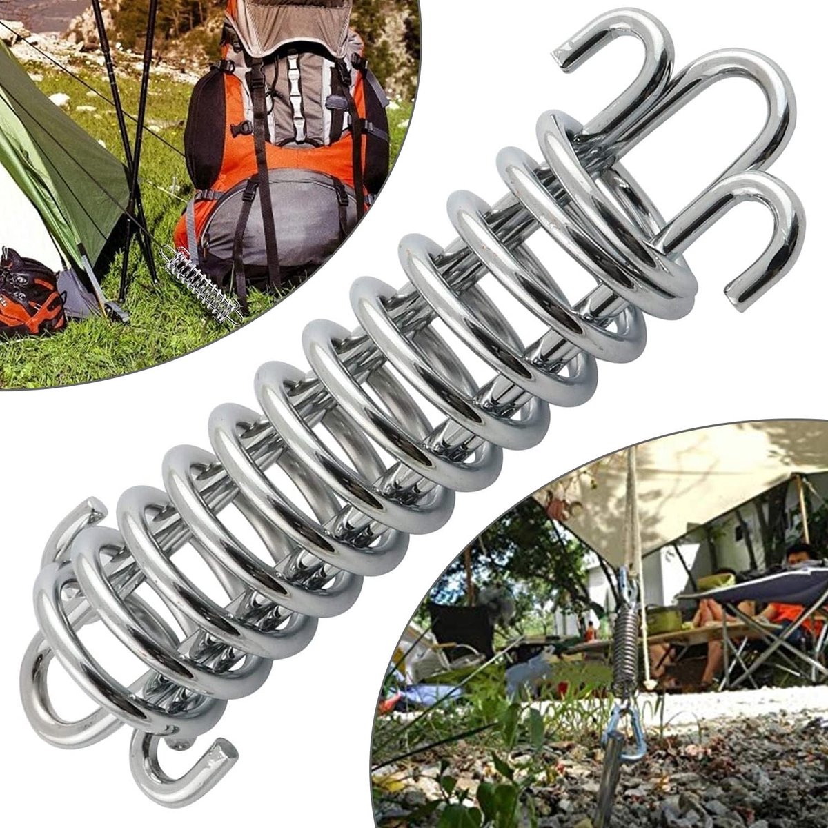 4 Ressorts De Tension + Mousquetons - Acier Inoxydable, Pour Tente, Bâche, Voile D'Ombrage