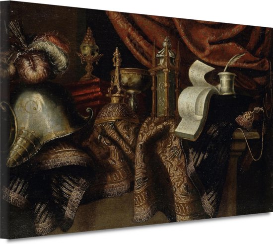 Nature morte avec casque - Décoration murale Francesco Maltese - Peinture casque - Peinture sur toile Vêtements - Tableau vintage - Peinture sur toile salon - Accessoires de salon 90x60 cm