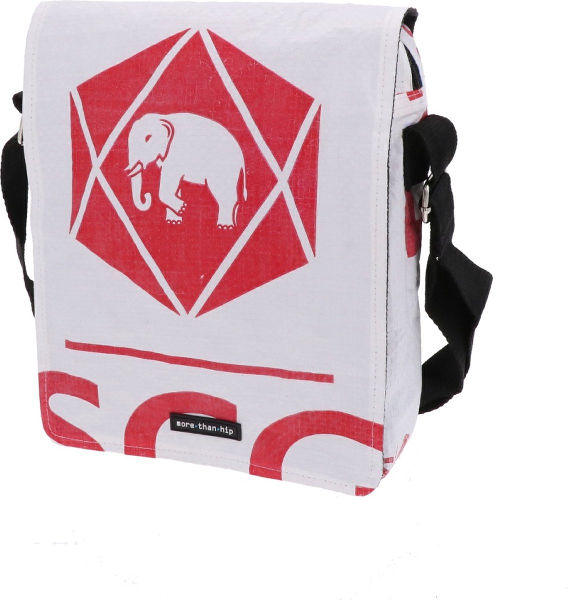 Schoudertasje van gerecyclede visvoerzakken - Kino Olifant - Crossbody - kleine messenger - 21,5 x 29 x 7 cm - medium - Dames - Heren - Robuust & lichtgewicht - 300 gram - Waterdicht & duurzaam - Fairmade - Upcycling