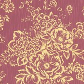 Bloemen behang Profhome 306576-GU textiel behang gestructureerd met bloemen patroon glanzend goud rood 5,33 m2