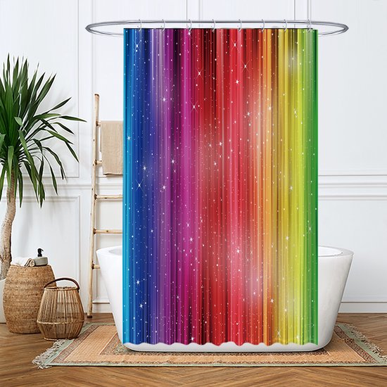 Rideau de douche Ulticool - Rainbow Glitter - 120 x 200 cm - avec 8 anneaux