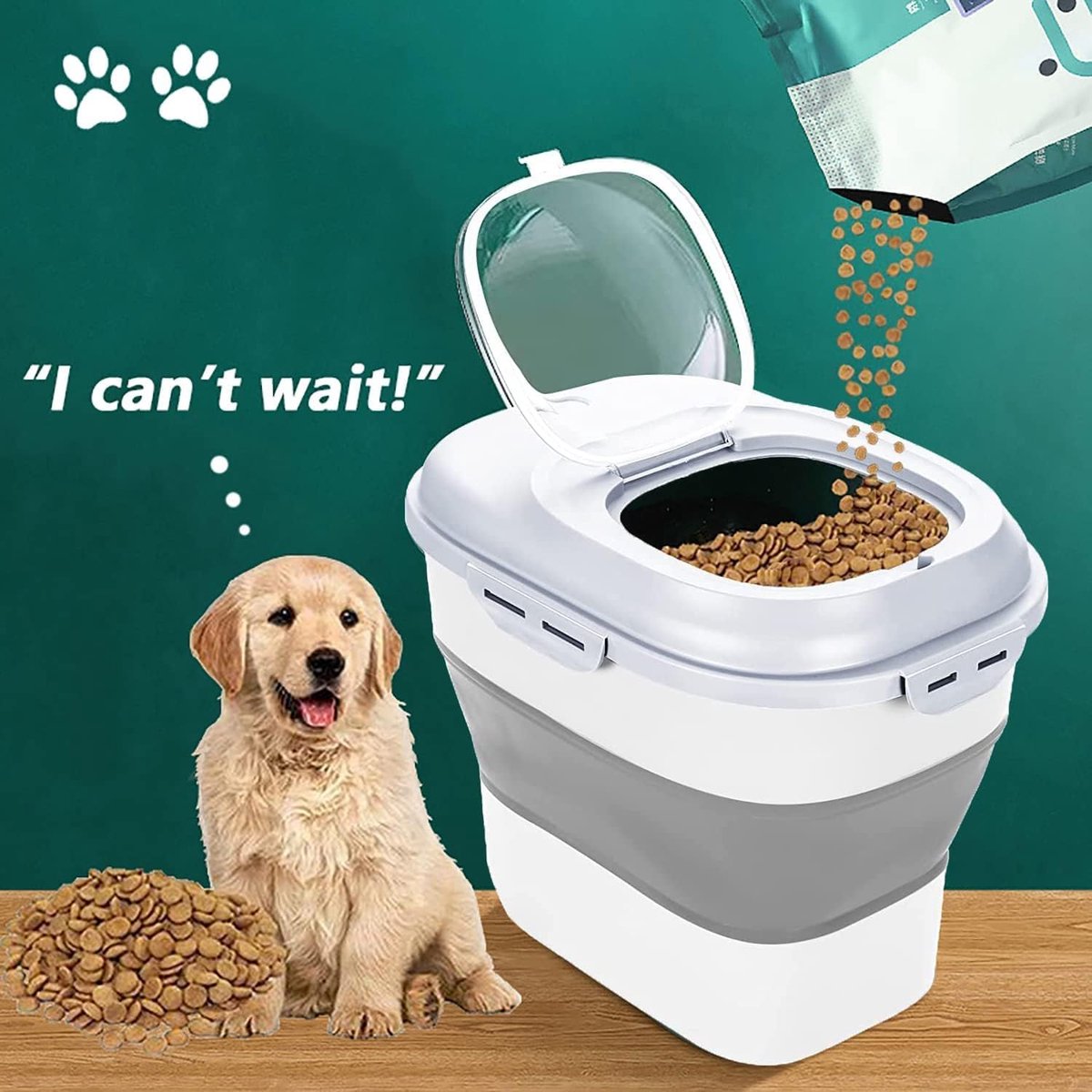 KIMIGO Opvouwbare hondenvoercontainer voor katten,voedselcontainer voor huisdieren met maatbeker, lepel en opvouwbare bak, voedsel container