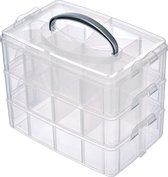 sorteer- / opbergbox, met handvat, 3 niveaus met in totaal 17 compartimenten, 23,1 x 15,6 x 18,5 cm, praktisch voor verschillende kleine onderdelen