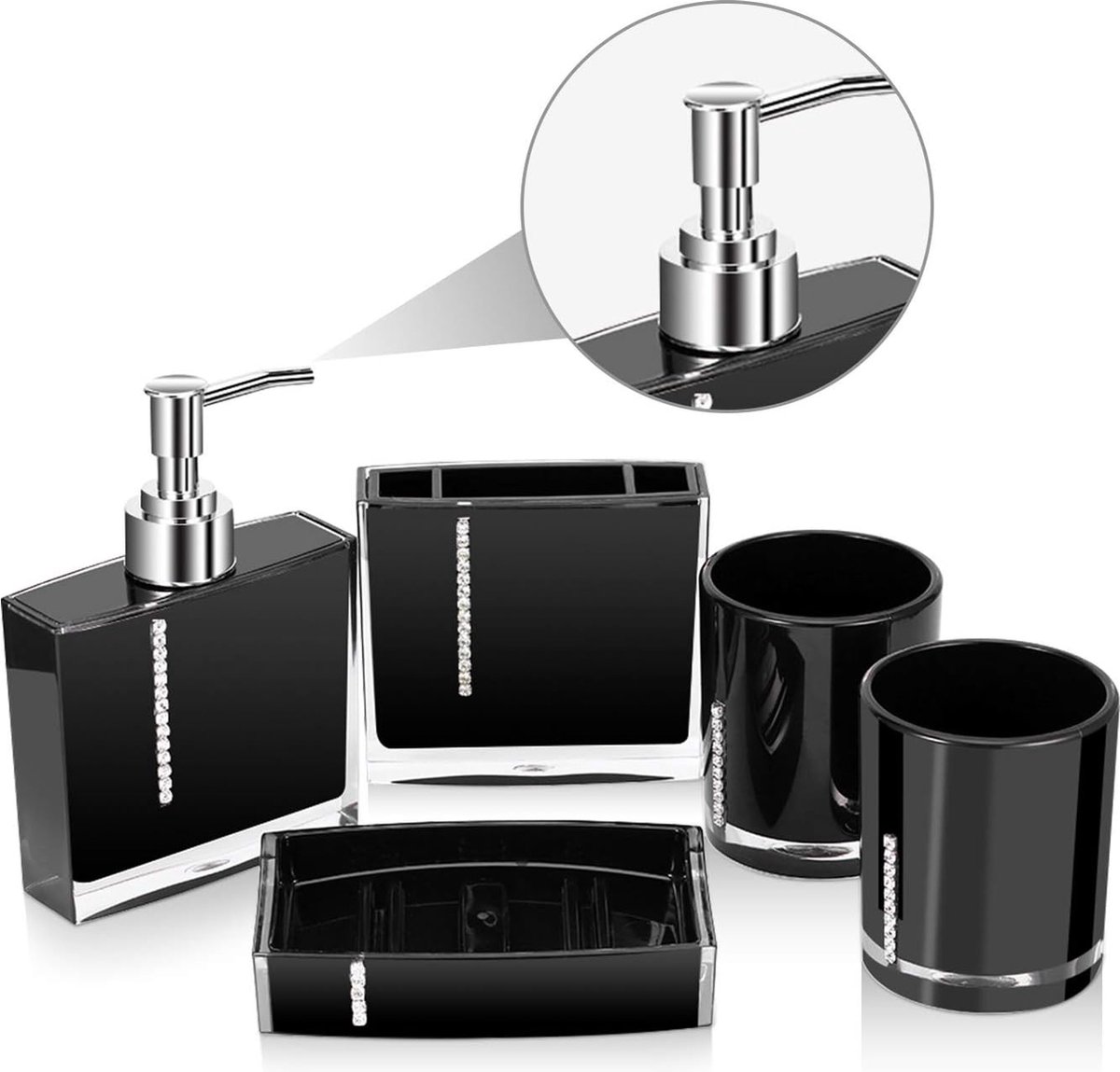 Paarse Badkameraccessoires, 5-delige Paarse Acryl Badkamerset met