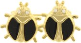 Behave Broche lieveheersbeestjes goud kleur en zwart 3 cm