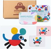 Montessori Speelgoed - Tangram Puzzel voor Kinderen- Hout - Geometrische Puzzel met Leerkaarten - Speelgoed op reis 3 jaar