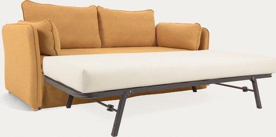 Kave Home - Canapé-lit Tanit jaune moutarde avec pieds en bois de hêtre massif finition naturelle 210 cm