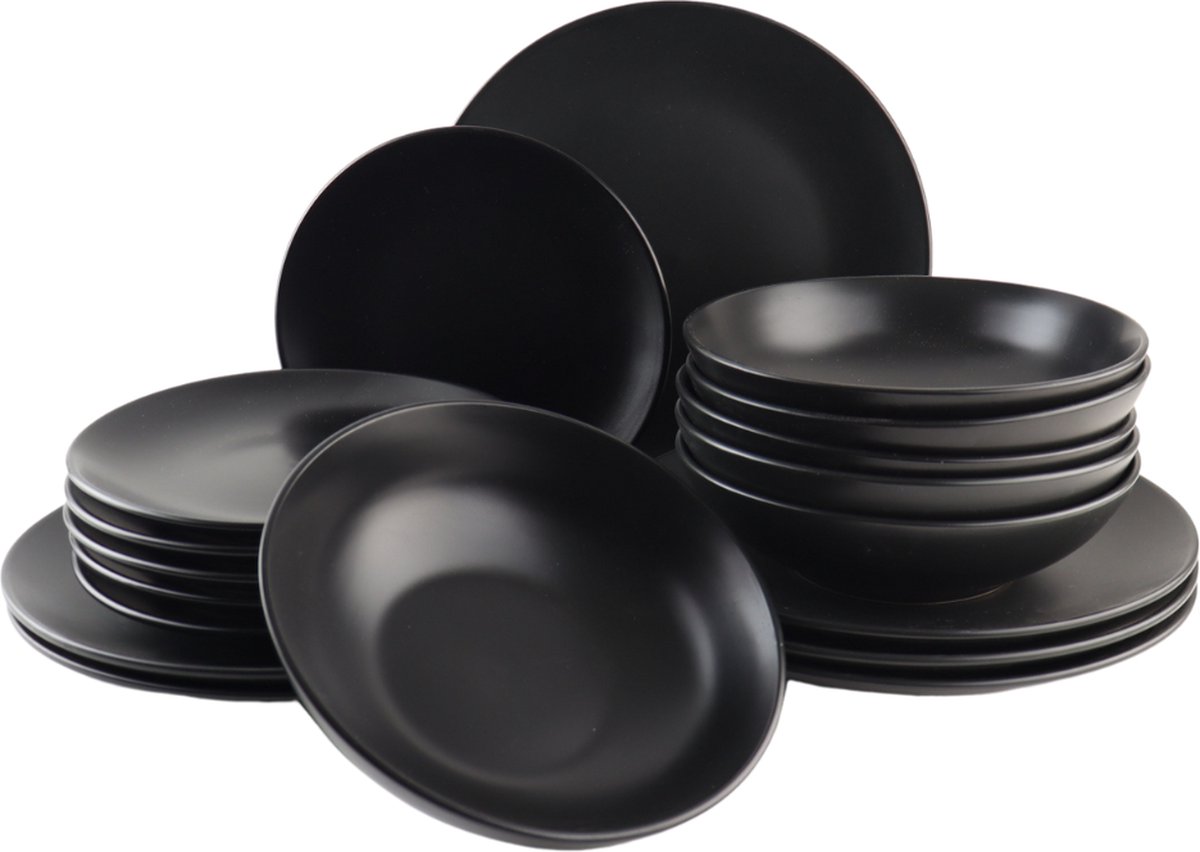 OTIX Serviesset - Bordenset - 6 persoons - 18-delig - Mat - zwart - Aardewerk - IVY