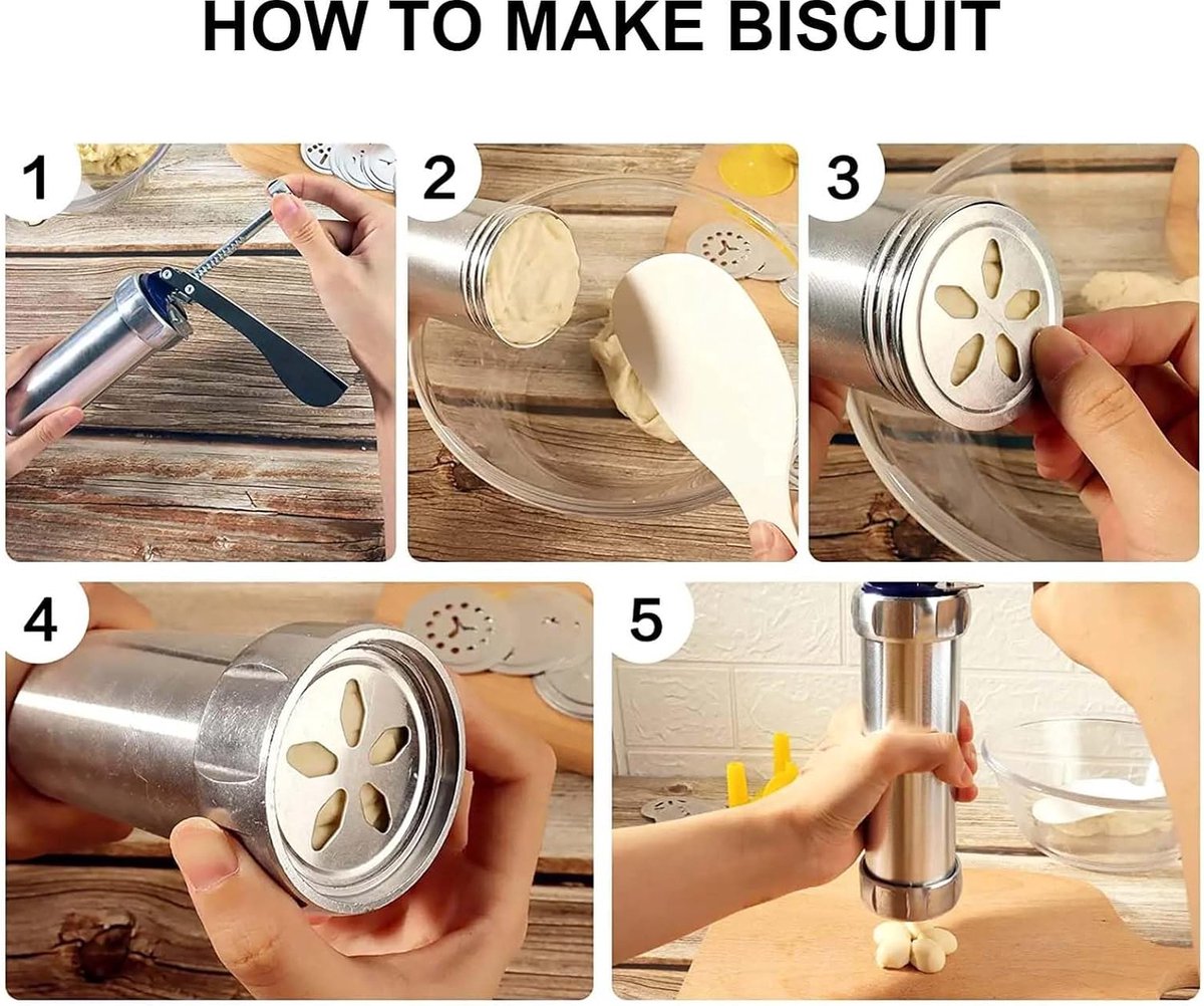 Presse à Biscuits En Acier Inoxydable - Avec 13 Disques Et 8 Douilles Pour Décorations Gâteaux Et Biscuits