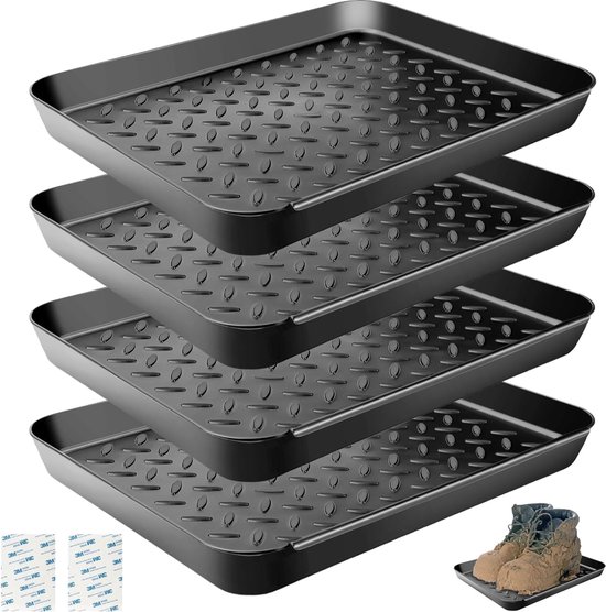 Bacs à Chaussures Plastique 2 Pièces - 35x27,5x3 Cm - Bord Surélevé Antidérapant - Plateau égouttoir