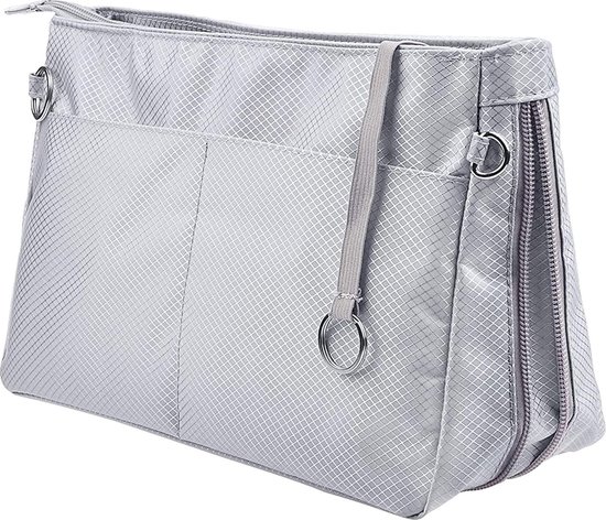 nylon tas in tas handtas organizer, make-up tas voor op reis tas organizer met ritssluiting, binnenzakken voor handtassen grijs-medium