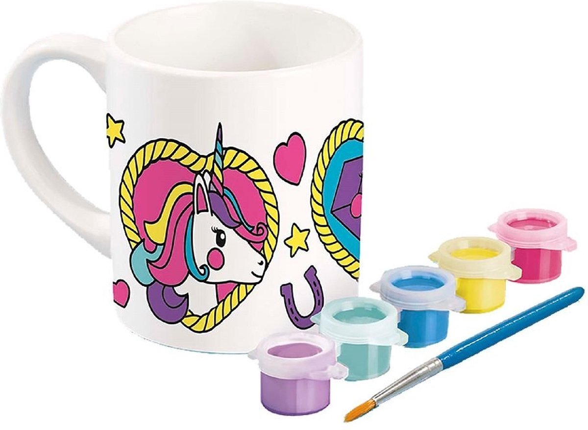 Totum Unicorn inkleur mok beker beschilderen speelgoed meisjes - knutselset keramiek incl verfstrip en penseel - knutselen cadeau tip