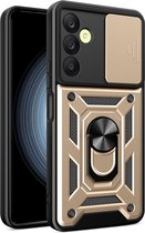 Samsung Galaxy A25 Hoesje - MobyDefend Pantsercase Met Draaibare Ring - Goud - GSM Hoesje - Telefoonhoesje Geschikt Voor Samsung Galaxy A25