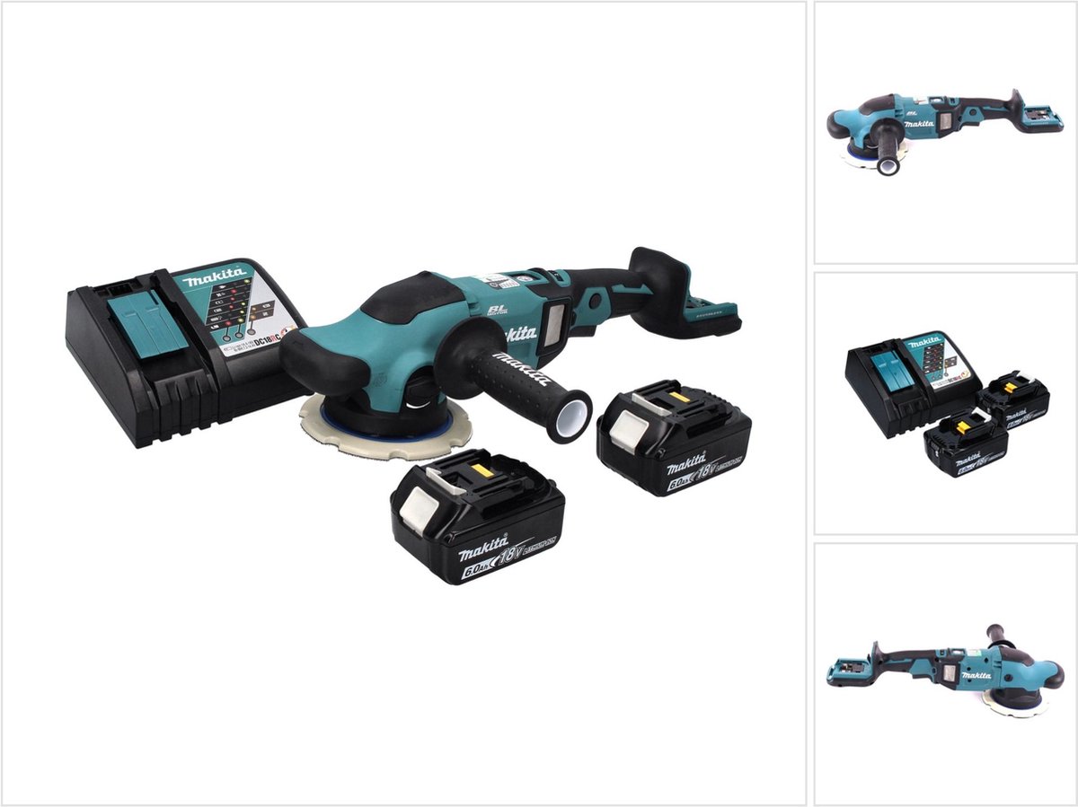 Makita DPO 600 RG accu-excentrische polijstmachine 18 V 150 mm XPT Brushless + 2x accu 6.0 Ah + lader