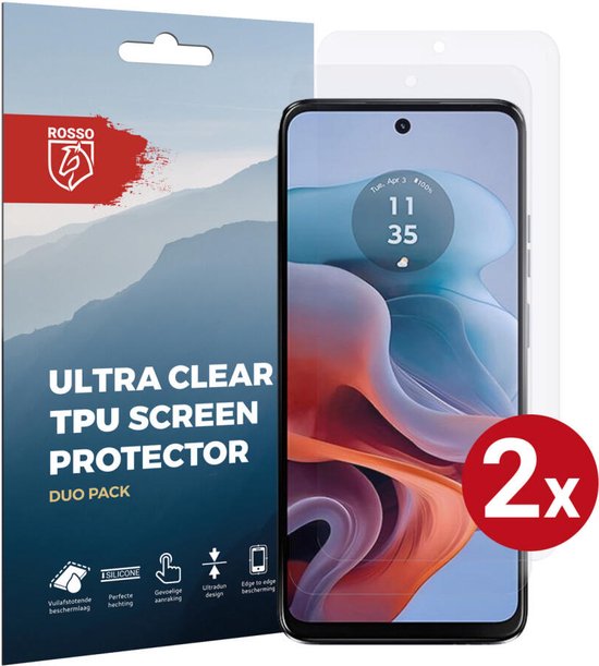 Rosso Lot de Duo de protection d'écran Ultra transparents pour Motorola Moto G34 | Feuille de TPU | Case Friendly | 2 pièces