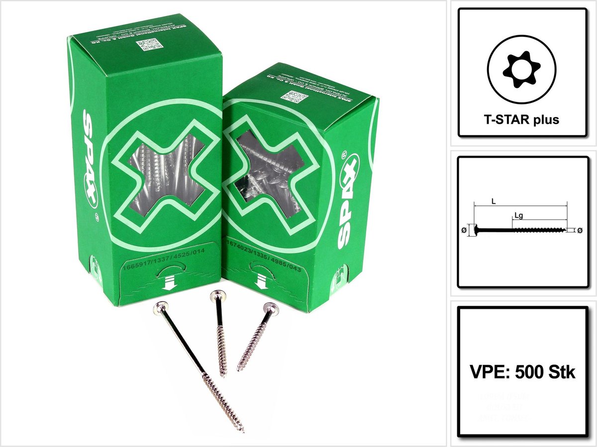 SPAX HI.FORCE platkopschroef 6,0 x 140 mm 500 stuks ( 5x 0251010601405 ) gedeeltelijke schroefdraad Torx T-STAR plus T30 4CUT WIROX