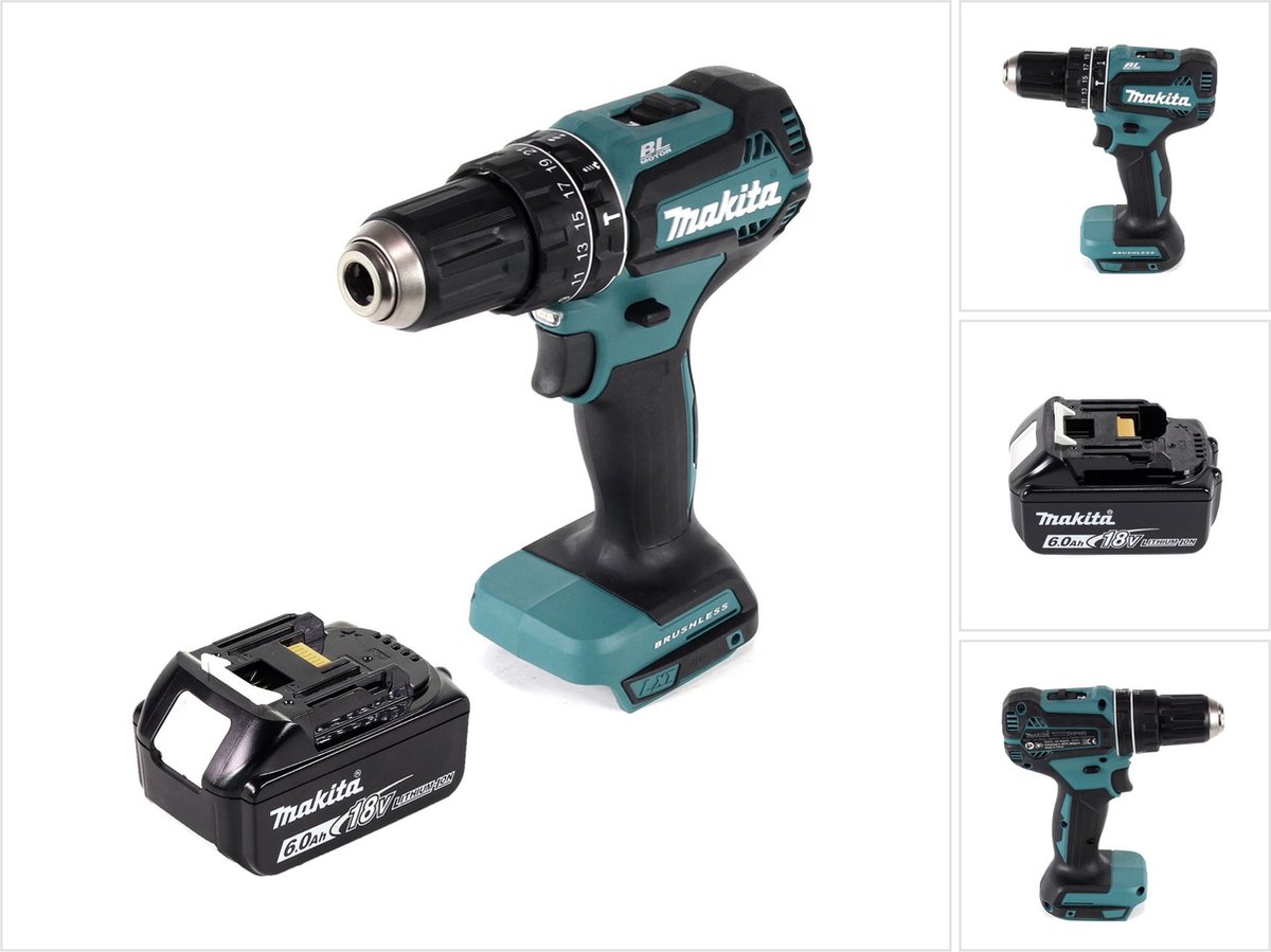 Makita DHP 485 G1 accu-klopboormachine 18 V 50 Nm borstelloos + 1x accu 6,0 Ah - zonder oplader