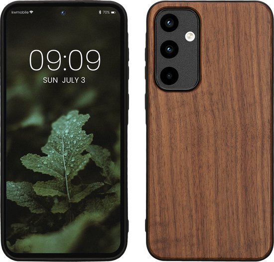 kwmobile telefoonhoesje geschikt voor Samsung Galaxy A35 - Hoesje met bumper in donkerbruin - Backcover - hout