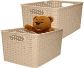 Plasticforte Opbergmand - 4x - Kastmand - rotan kunststof - lichtbruin - 10 Liter - 22 x 33 x 16 cm