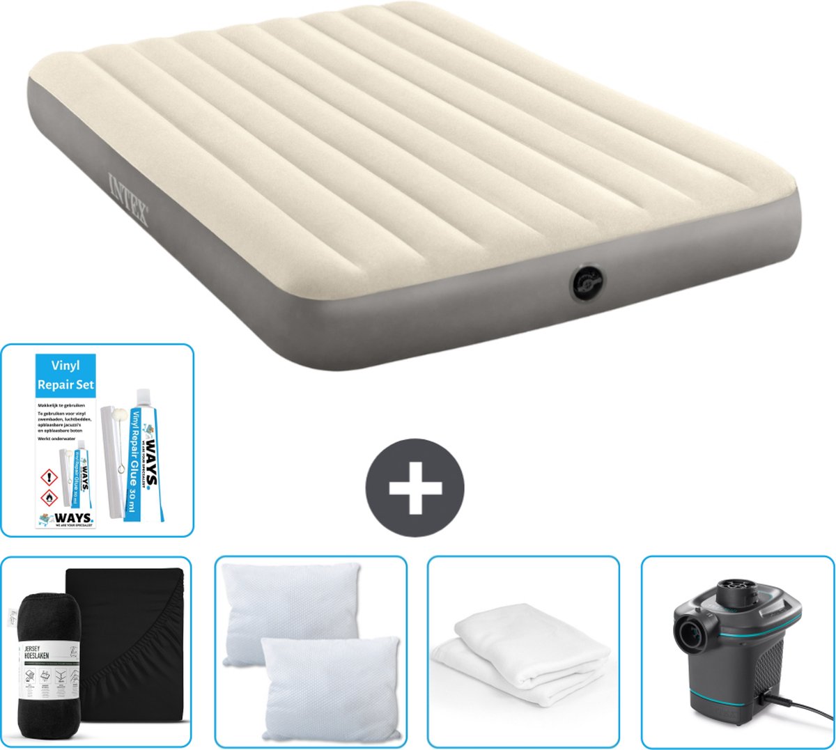 Intex Luchtbed - 2-Persoons - 152 x 203 x 25 cm - Beige - Inclusief Accessoires CB6