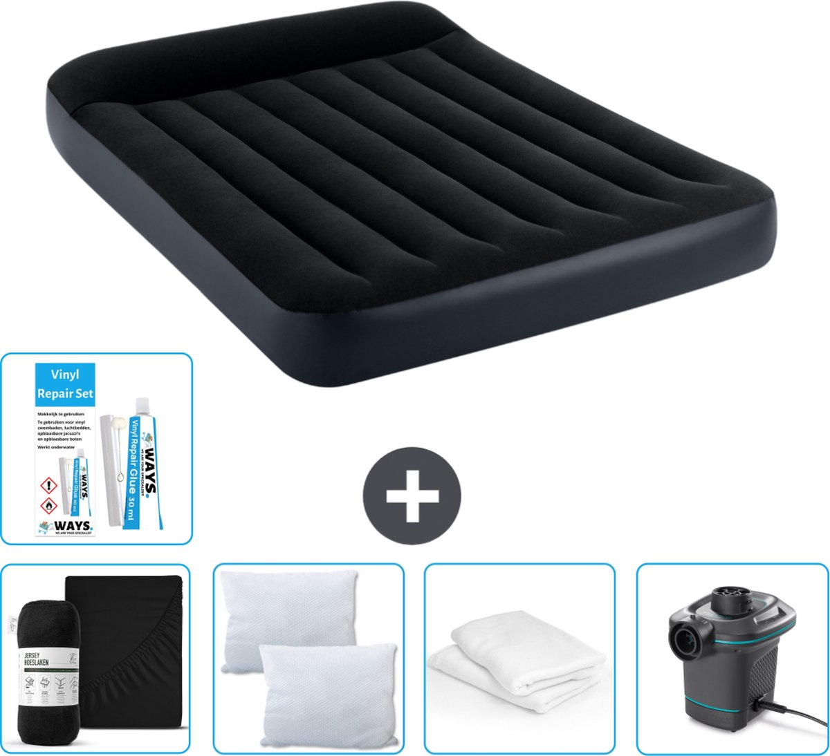 Intex Luchtbed - Twijfelaar - 137 x 191 x 25 cm - Donkerblauw - Inclusief Accessoires CB6