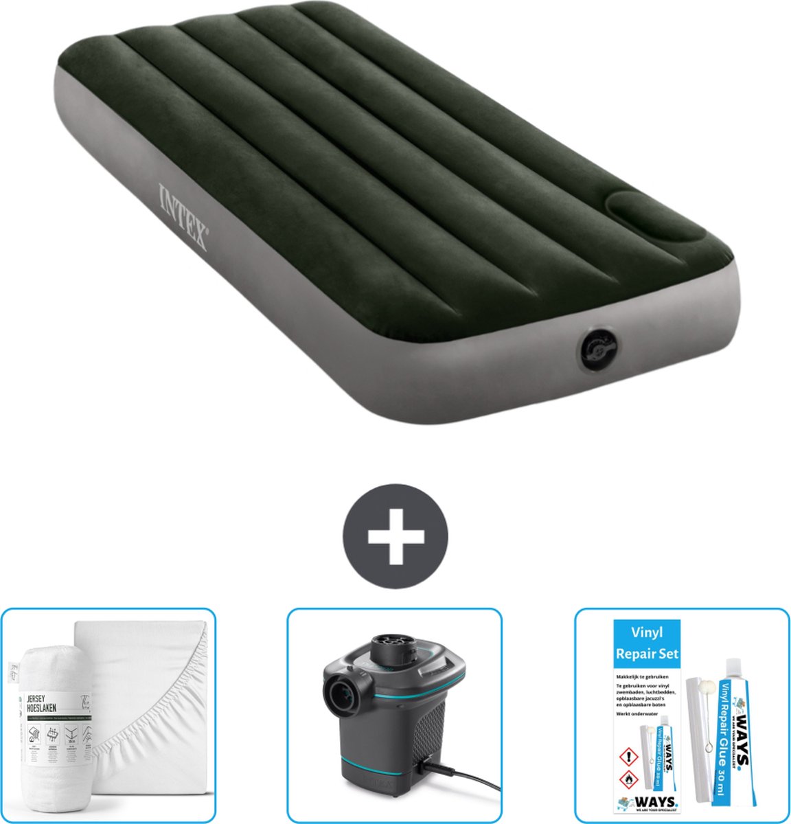 Intex Luchtbed - 1-Persoons - 76 x 191 x 25 cm - Groen - Accessoires CB4