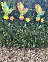 Metalen deco tuinstekers " kolibri's" - Set van 3 stuks - diverse kleuren - hoogte 61 x 18 x 1 cm - Tuinaccessoires - Tuindecoratie – Tuinstekers