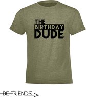 Be Friends T-Shirt - Birthday dude - Kinderen - Kaki - Maat 12 jaar