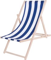 Chaise de plage Springos - Ajustable - Bois de hêtre - Fait main - Blauw/ Wit