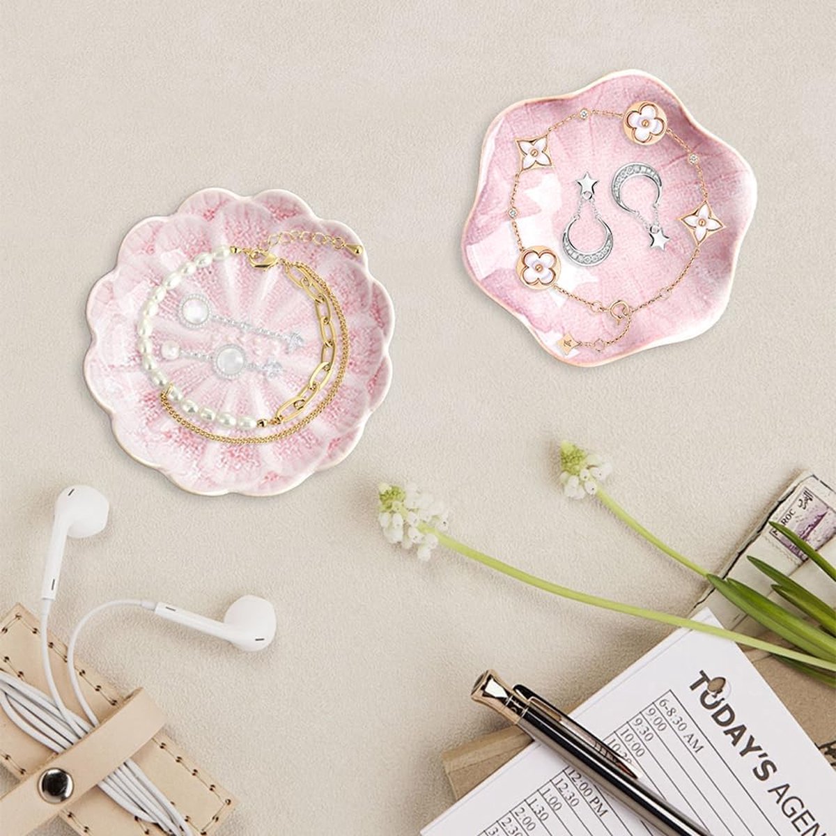 Plateau à Bijoux En Céramique Forme Feuille De Lotus – 11 X 3 Cm – Empilable – Pour Bagues, Boucles, Sauce – Déco Table