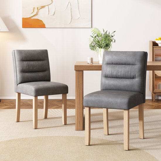 Sweiko Restaurant stoelen, 2-sets, familie eetstoelen, stoelen, moderne minimalistische woonkamer en slaapkamer stoelen, eiken rugleuning stoelen, Grijs